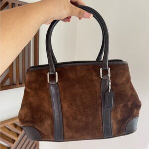 Coach Brown Suede Tote with Dark Chocolate Leather Trim